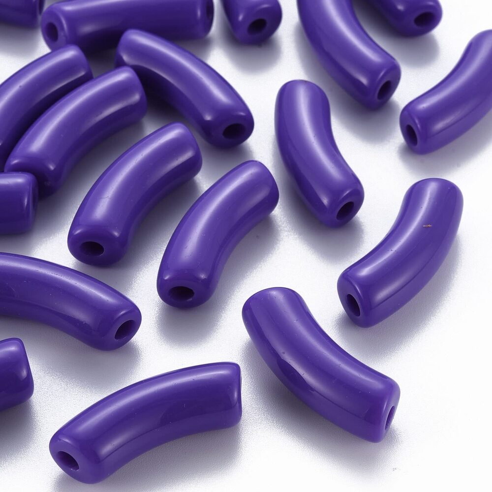 1727 133pcs/500g Opaque Acrylic Beads Imitation Gemstone Curved Tube Dark